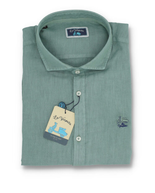 serie 56205 camisa lino la vespita patron semientallado cuello 370 color 12 verde 100 lino