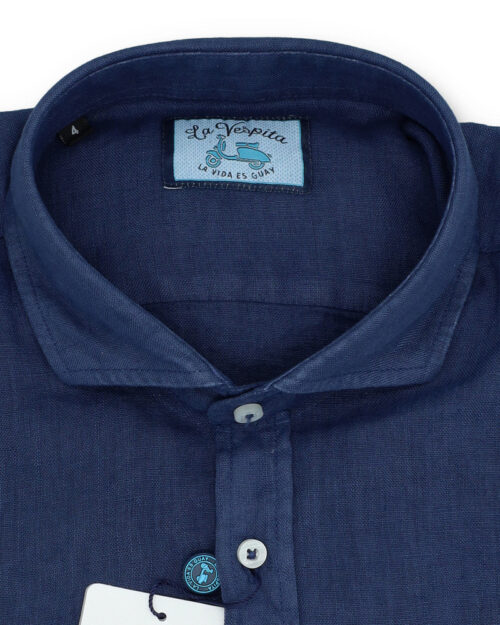 la vespita serie 56205 camisa lino patron semientallado cuello 370 color 16 azul marino 100 lino (1)