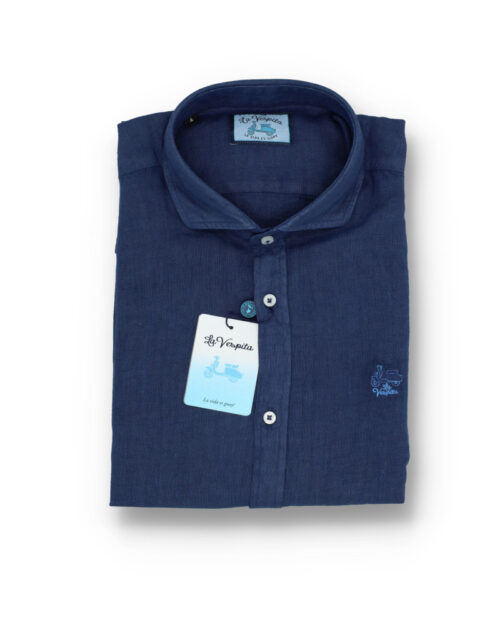 serie 56205 camisa lino la vespita patron semientallado cuello 370 color 16 azul marino 100 lino (2)