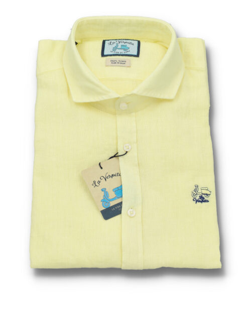 serie 56205 camisa lino la vespita patron semientallado cuello 370 color 2 amarillo 100 lino