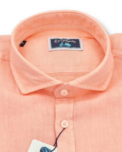 la vespita serie 56205 camisa lino patron semientallado cuello 370 color 3 salmon 100 lino