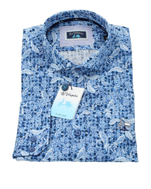 serie 56206 camisa la vespita estampada patron semientallado cuello 305 color unico 100alg