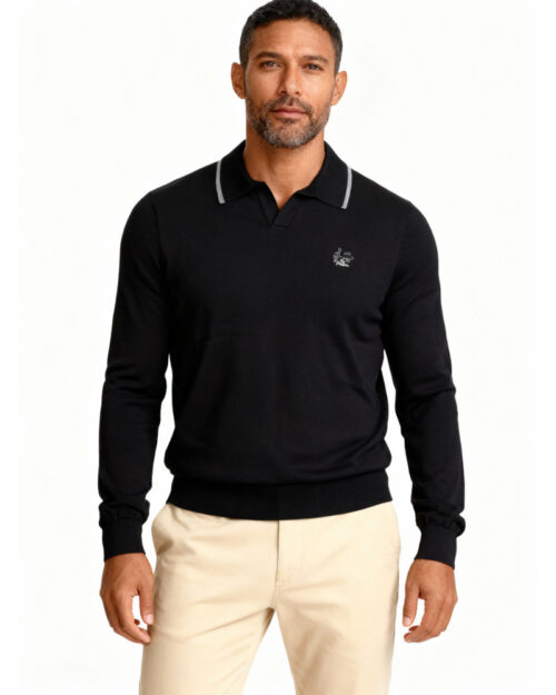 La vespita 51052 sueter cuello polo v algodon color negro