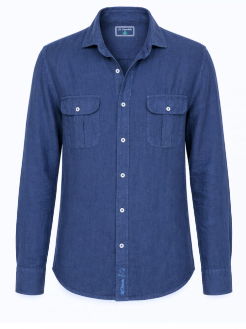 serie 86587 camisa la vespita dos bolsillos algodon lino color 18 azul marino