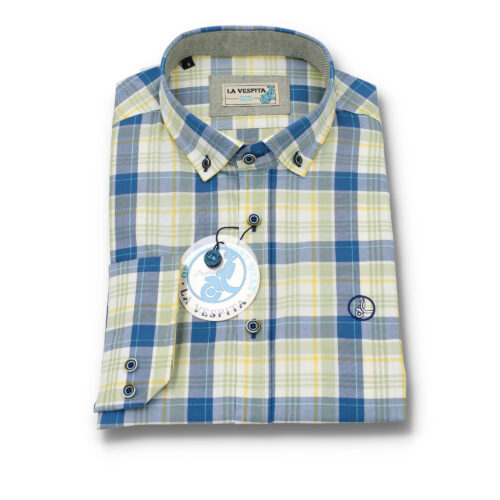 serie 565691 camisa la vespita cuadros patron semientallado cuello 370 100 algodon color unico